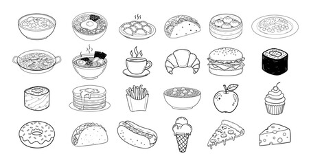 hand drawn food icons collection