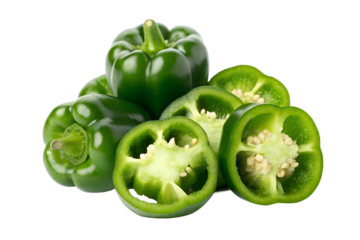 Fresh green bell peppers isolated on transparent background