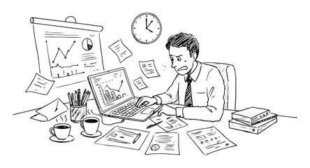 stressed office worker multitasking desk