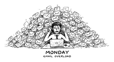 drowning in emails workplace cartoon © Aisha Kudorova