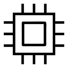 Illustration of a simple computer chip with eight external connectors shown in black on transparent background