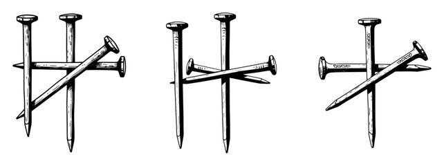 group of crucifixion nails – black and white christian vector
