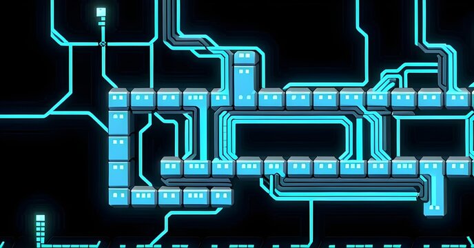 Digital Hilbert maze winds through the frame with clean right space for interface or labels.