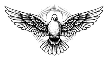 dove flying with radiant light – peace and hope symbol vector