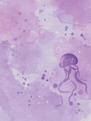 purple lilac squid watercolor abstract hand painted background illustration art