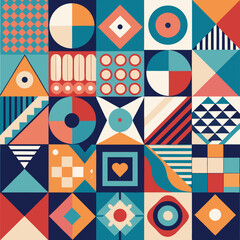 Geometric pattern vector background with Scandinavian abstract color or Swiss geometry prints of rectangles, squares and circles shape design