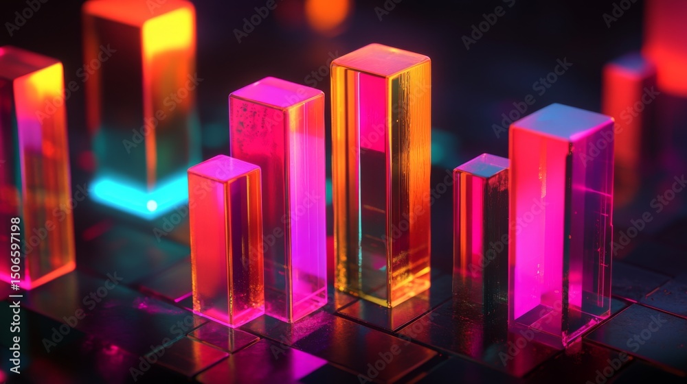 Aufkleber transparent d bar graph with glowing edges, set against a dark background for a modern, tech-inspire