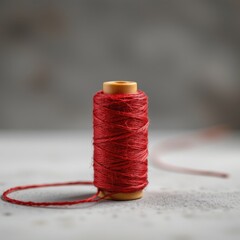 Red Thread Spool on Textured Surface