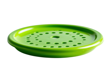 Bright green plastic steaming rack detail on black backdrop kitchen gadget accessories modern on transparent background