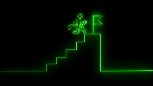 Trophy winner icon animation with neon shine on black background. Animation of victory. goal  achiever Success icon. conquering mountain isolated concept