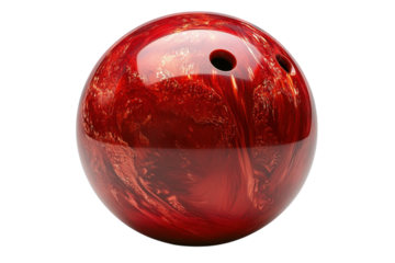 Red bowling ball close up studio shot sports equipment polished glossy surface leisure game on transparent background