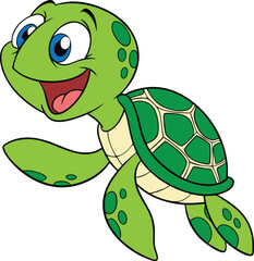 Obraz premium Funny turtle cartoon, Cheerful Cartoon Turtle vector, Perfect for Kids' Books and Digital Illustrations.