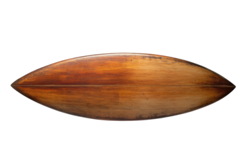 Rustic wooden surfboard art on black coastal wall decor natural wood grain brown tones on transparent background
