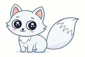 Obraz premium Adorable Cartoon Arctic Fox Illustration Cute Kawaii Animal Design White Furry Fox Kit