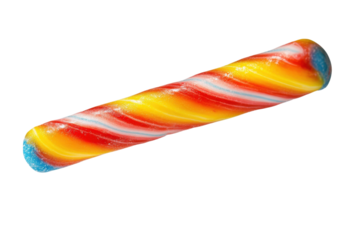 Colorful Candy Stick Swirls of Red Yellow and Blue Sweet Treat Isolated Macro Delicious Fun on transparent background