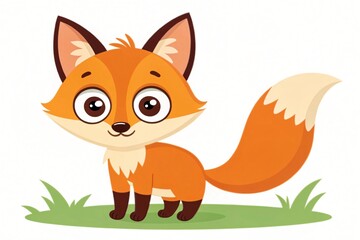 Fototapeta premium Adorable Cartoon Fox Kit Standing in Grass Cute Wildlife Illustration Happy Animal Character Design