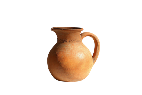 Rustic Pottery Pitcher Photo on Black Background Antique Jug Image Vintage Clay Water Jar on transparent background