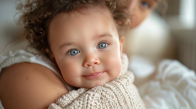 Smiling baby girl embracing mother celebrating national adoption month