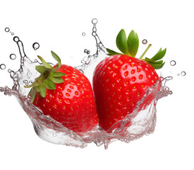 Juicy Red Strawberries Splashing in Water a Vibrant Fruit Photography