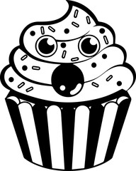 SVG vector design of a stylized cupcake Decorative.Charming Black and White Cupcake Illustration with Sprinkles