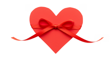 Red Heart Shape with Ribbon Bow on Transparent Background Photo