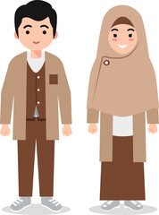 Muslim Couple Wearing Brown Traditional Clothes