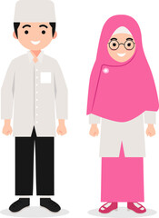 Muslim Couple in White  Black and White Pink Islamic Outfit