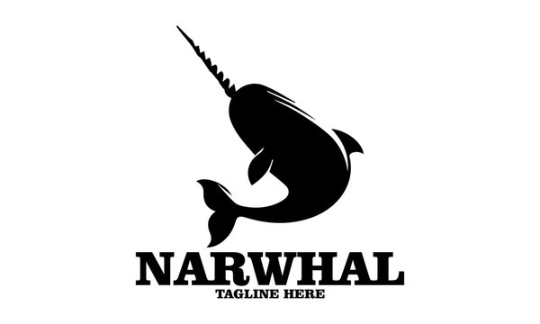 Silhouette narwhal animal vector illustration. Narwhal logo design sketch, narwhal vector logo icon with white background 