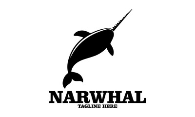Silhouette narwhal animal vector illustration. Narwhal logo design sketch, narwhal vector logo icon with white background 
