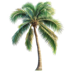 A serene palm tree swaying gently in a tropical breeze evoking a sense of on transparent background