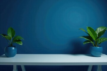 Navy blue studio backdrop, empty table Perfect for product display , clean, display