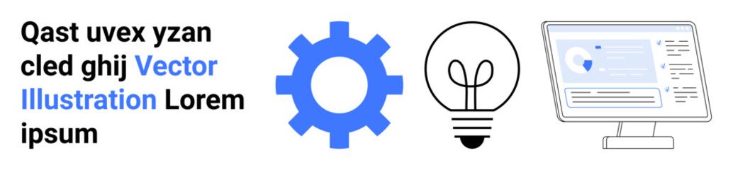 Blue gear, lightbulb, and digital dashboard symbolize innovation, automation, and ideas. Ideal for technology, business, creativity, analytics solutions development simple landing page