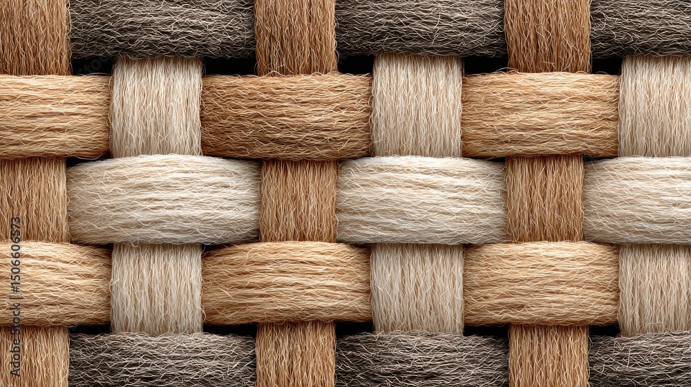 Poster Woven Fiber Texture in Neutral Tones, Ideal for Backgrounds and Representing Interconnectedness and Material Design : Generative AI