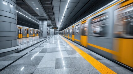 Subway Train Arriving at Modern Station, Representing Urban Mobility and Infrastructure Investment : Generative AI