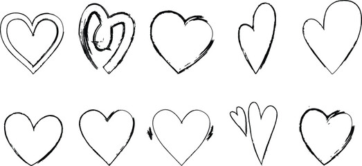 Hand drawn heart outlines in minimal sketch, Heart doodles set