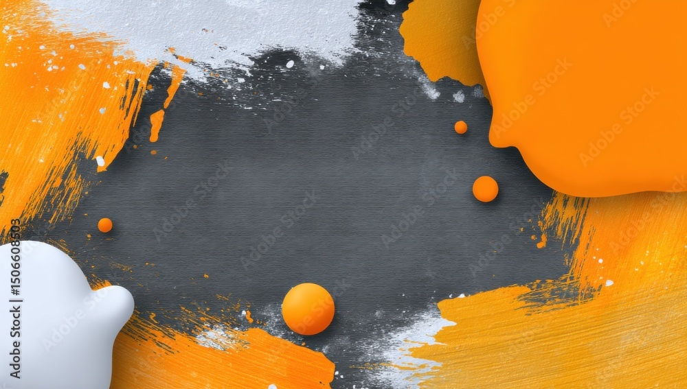 Poster Abstract Background With Orange and White Paint Splatters on Grey, Ideal for Creative Projects and Artistic Expression, Perfect for Branding and Design : Generative AI