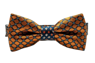 Elegant Bowtie Art Orange Turquoise Navy and Cream Neckwear Fashion Accessory for Celebrations on transparent background
