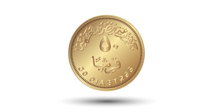 50 piastres reverse, Egypt. The coin appear on the screen with a captivating style. Animated vector coin. Money animation.