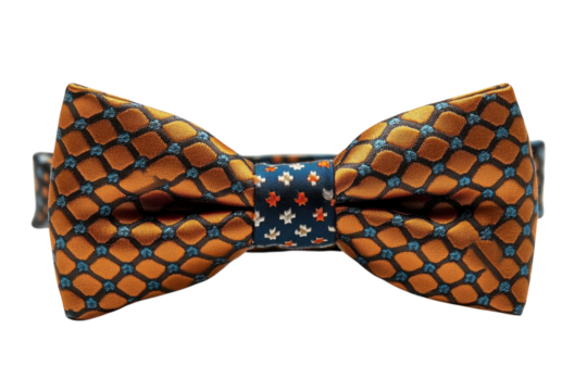 Elegant Bowtie Art Orange Turquoise Navy and Cream Neckwear Fashion Accessory for Celebrations on transparent background