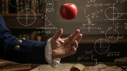 A Hand Hovering Over Mathematical Equations with a Floating Apple - Powered by Adobe