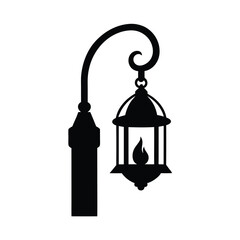 Vintage Street Lamp Silhouette with Flame Icon
