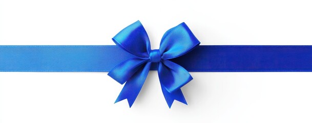 A vibrant blue satin ribbon tied in a perfect bow, isolated on a white background