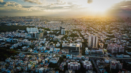 Ariel Shot of beautiful Bangalore City in India	