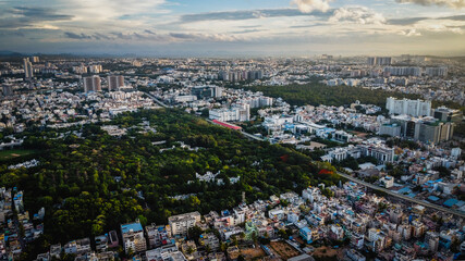 Ariel Shot of beautiful Bangalore City in India	