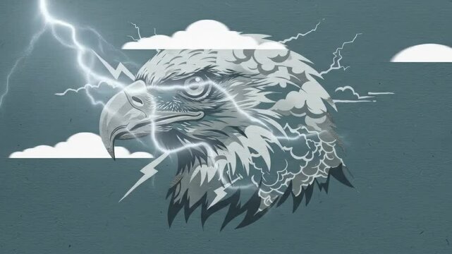 Abstract eagle head illustration with lightning and clouds  