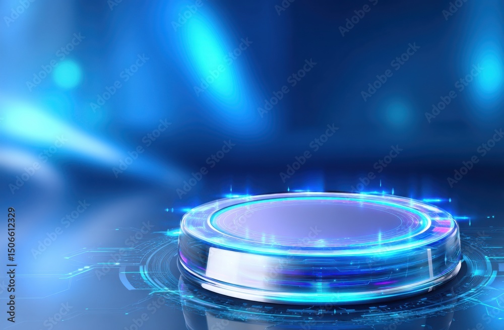 Leinwandbilder Futuristic Platform With Glowing Blue Circuitry, Ideal for Product Showcase and Technological Innovation, Representing Modernity and Digital Transformation : Generative AI