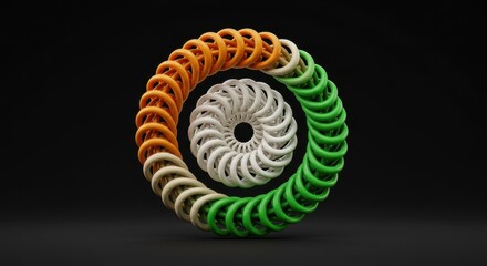 Abstract Circular Design in Saffron White and Green Indian Flag Colors  3D Render