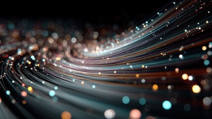 Abstract Data Stream With Glowing Particles on Dark Background, Representing Digital Transformation and Technological Innovation in Business : Generative AI