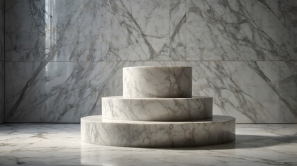 Three-tier white marble podium