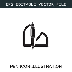 Pen Icon Logo Vector Image in Black and White for Stationery Branding and Graphic Design
